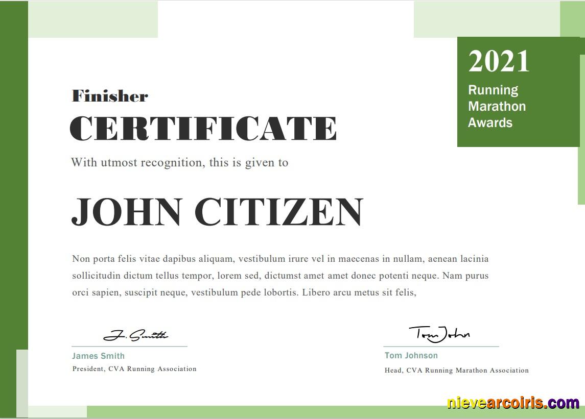 USA Running Award certificate